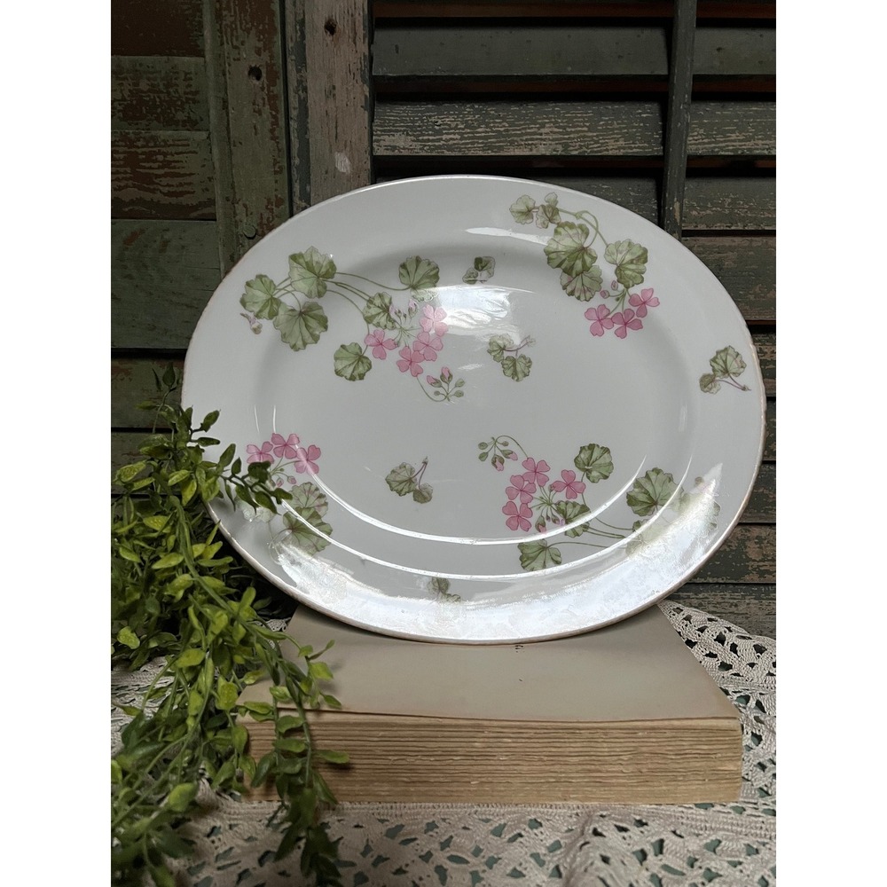 French Pink Geraniums D & C Limoges France L. Bernardaud Co France Tray Platter